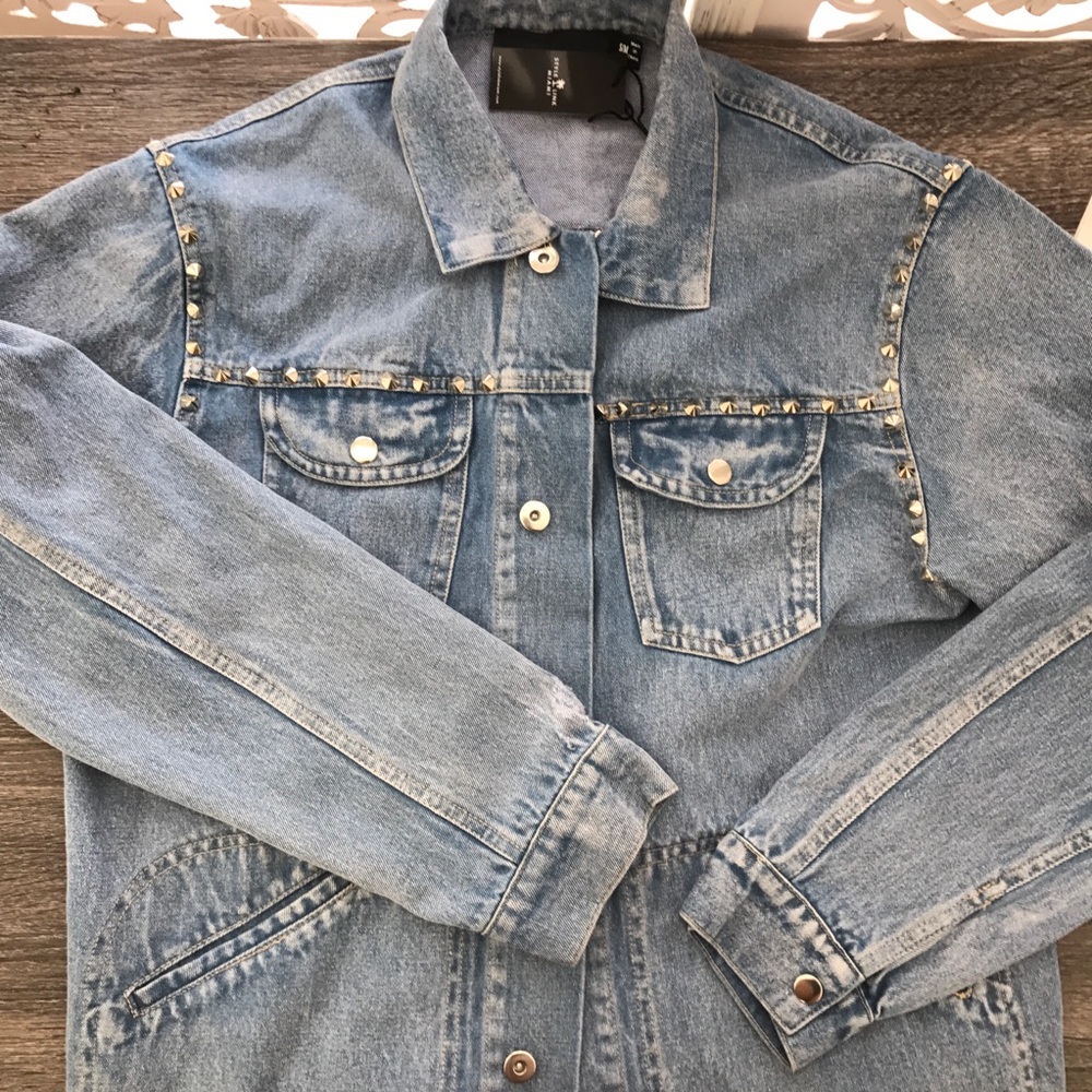 Denim Embroidered Studded Jacket - Picture 7 of 7